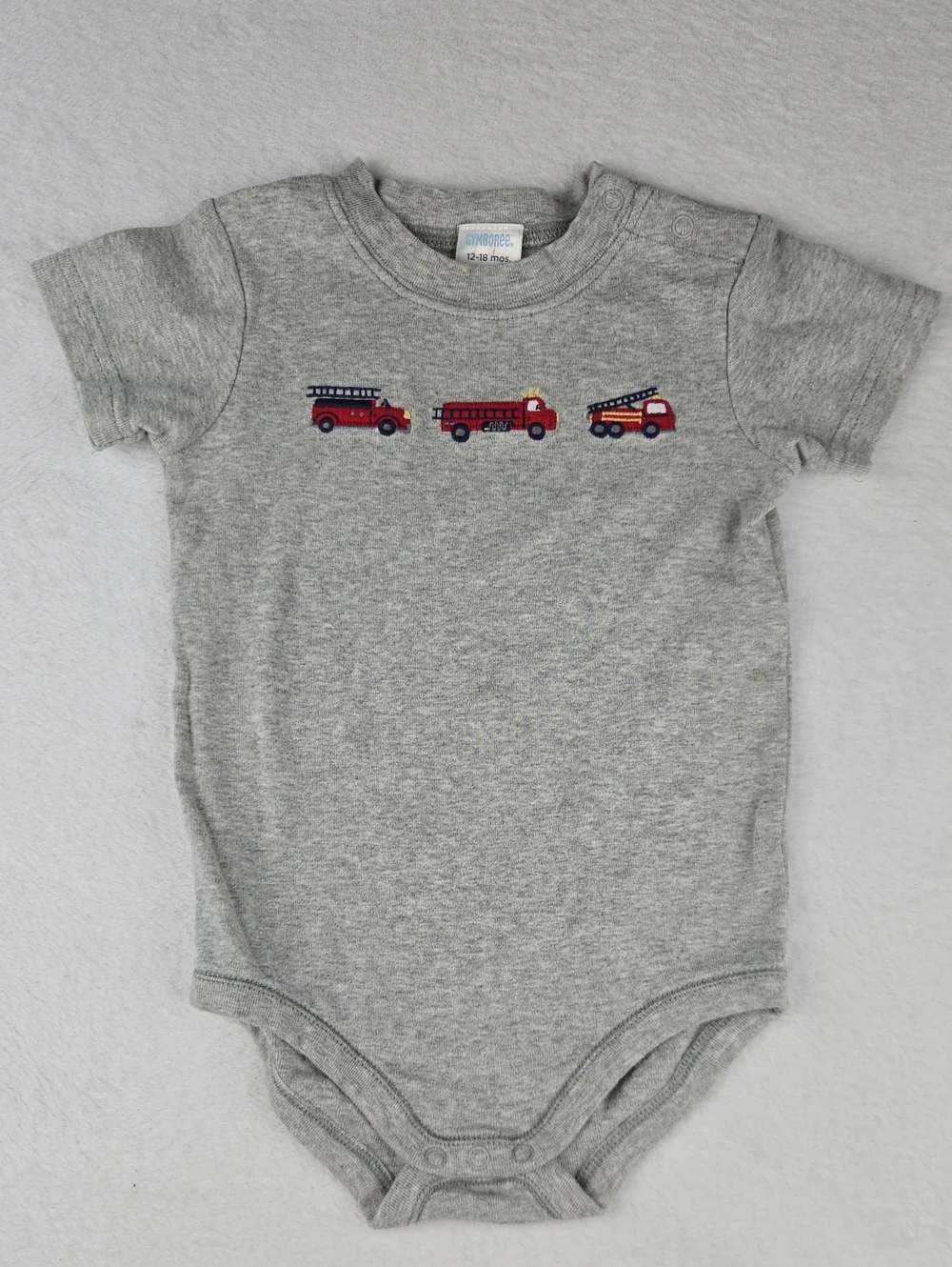 Gymboree Fire Engine Onesie Size 12-18 Snaps Gray Fire Truck
